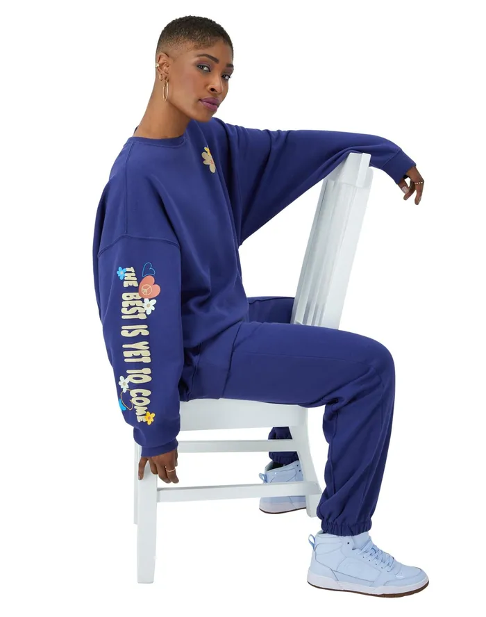 Classic Fleece Oversized Crewneck Sweatshirt 039The Best Is Yet To Come039 Graphic Blown Glass Blue Women Champion Hoodies and Sweatshirts