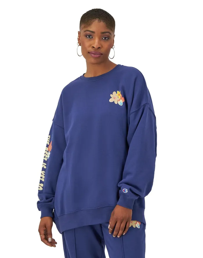 Classic Fleece Oversized Crewneck Sweatshirt 039The Best Is Yet To Come039 Graphic Blown Glass Blue Women Champion Hoodies and Sweatshirts