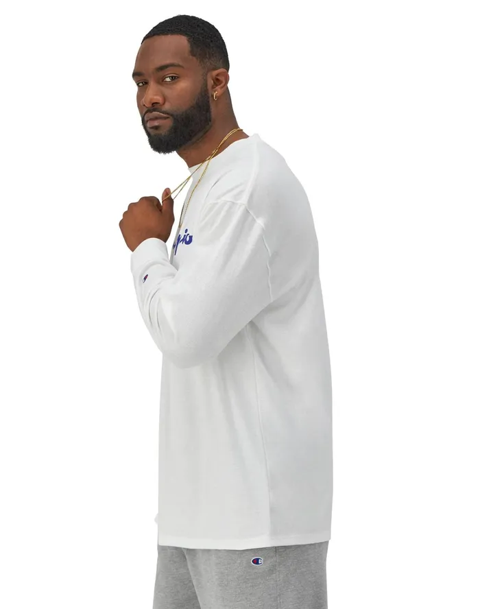 Classic Graphic LongSleeve TShirt Script Logo Big and Tall White Men Champion TShirts and Tops