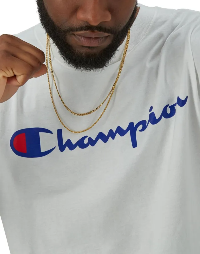 Classic Graphic LongSleeve TShirt Script Logo Big and Tall White Men Champion TShirts and Tops