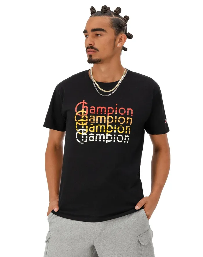 Classic Graphic TShirt Retro Repeat Logo Black Men Champion TShirts and Tops