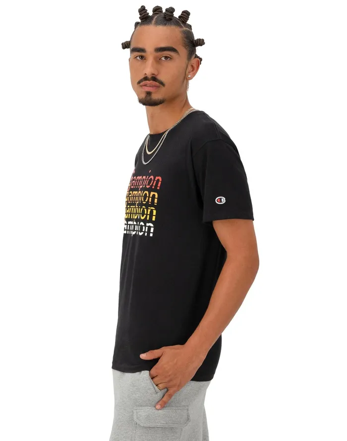 Classic Graphic TShirt Retro Repeat Logo Black Men Champion TShirts and Tops