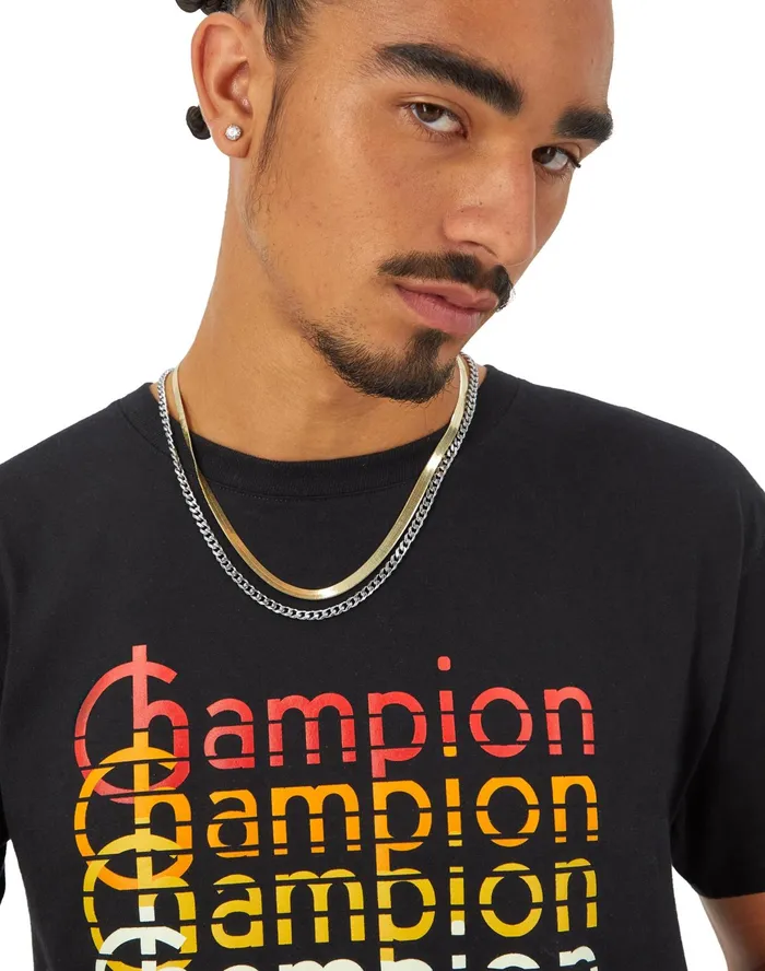 Classic Graphic TShirt Retro Repeat Logo Black Men Champion TShirts and Tops