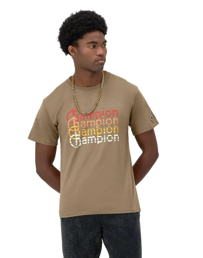 Classic Graphic TShirt Retro Repeat Logo Soft Suede Men Champion TShirts and Tops