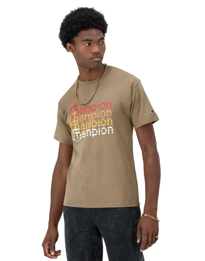 Classic Graphic TShirt Retro Repeat Logo Soft Suede Men Champion TShirts and Tops