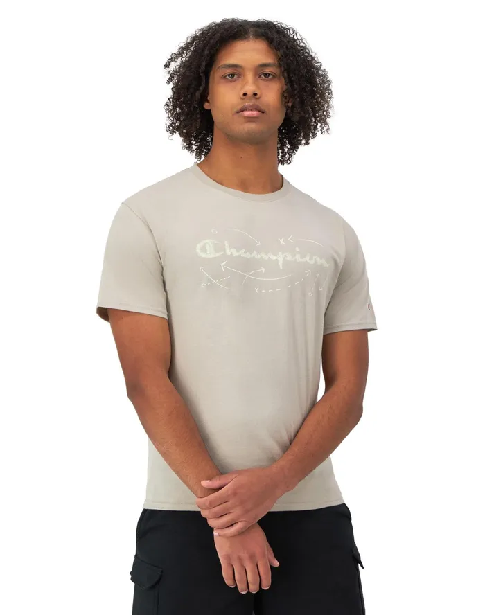 Classic Graphic TShirt Script Play Lines Arctic Cold Beige Men Champion TShirts and Tops