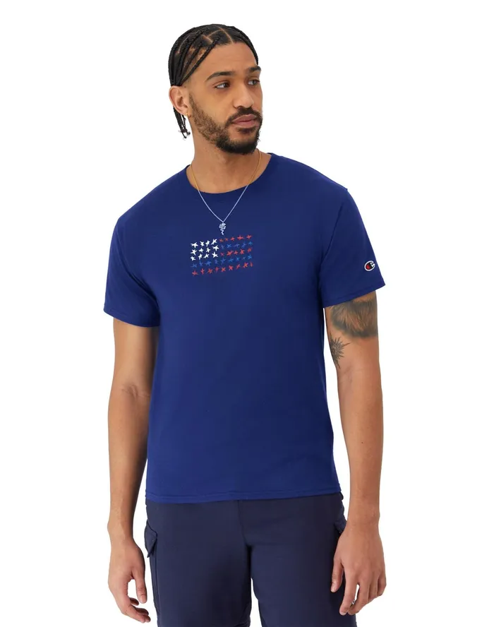 Classic Graphic TShirt Stars Flag Jewel Sapphire Men Champion TShirts and Tops
