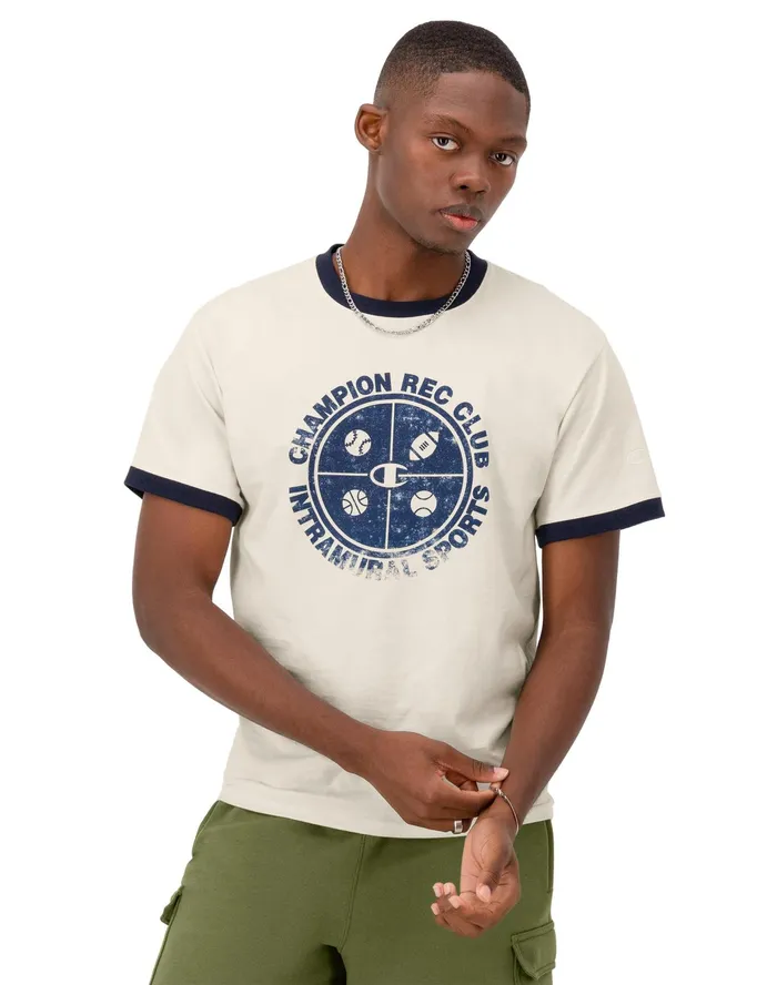 Classic Ringer Graphic TShirt Rec Club Intramural Natural Men Champion TShirts and Tops