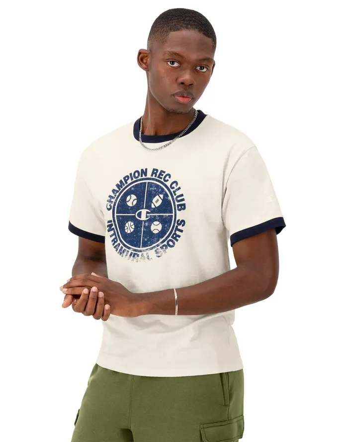 Classic Ringer Graphic TShirt Rec Club Intramural Natural Men Champion TShirts and Tops