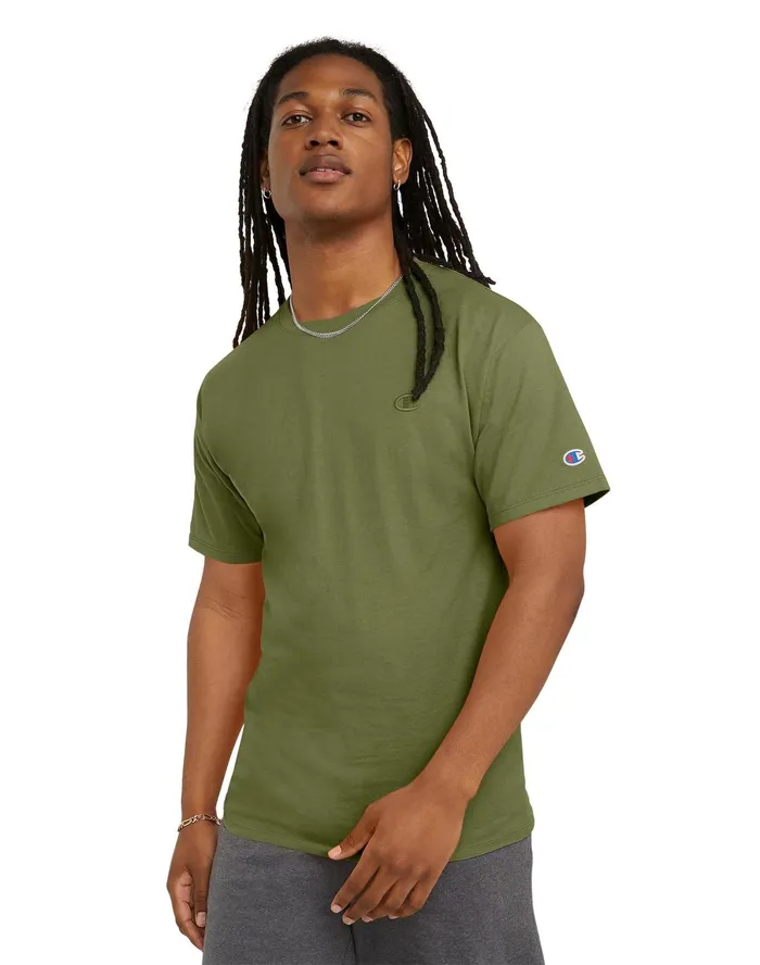 Classic Tee Embroidered C Logo Cargo Olive Men Champion TShirts and Tops
