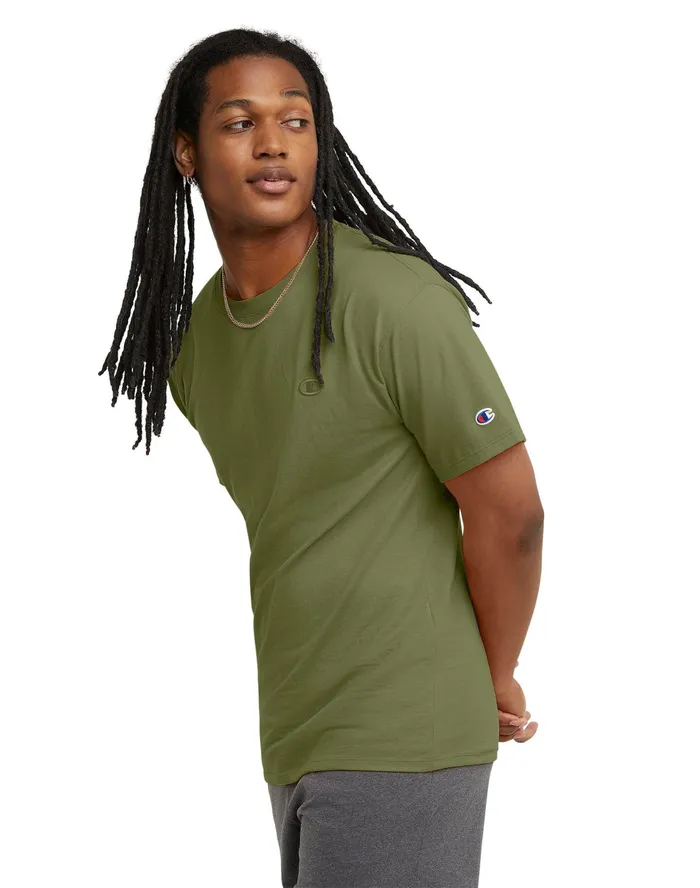 Classic Tee Embroidered C Logo Cargo Olive Men Champion TShirts and Tops