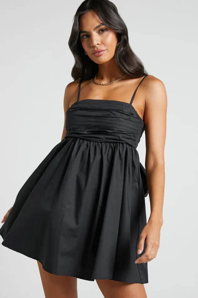 Clover Mini Dress 8211 Back Bow Babydoll Dress In Black Women Showpo Dresses