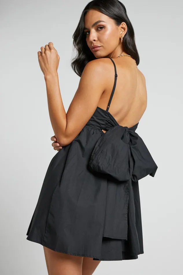 Clover Mini Dress 8211 Back Bow Babydoll Dress In Black Women Showpo Dresses