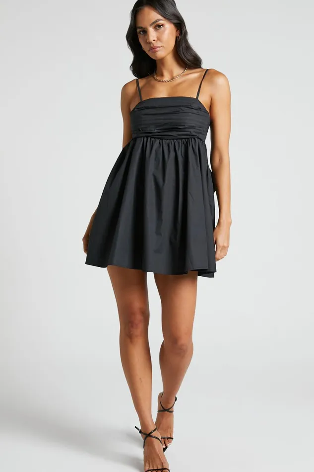 Clover Mini Dress 8211 Back Bow Babydoll Dress In Black Women Showpo Dresses