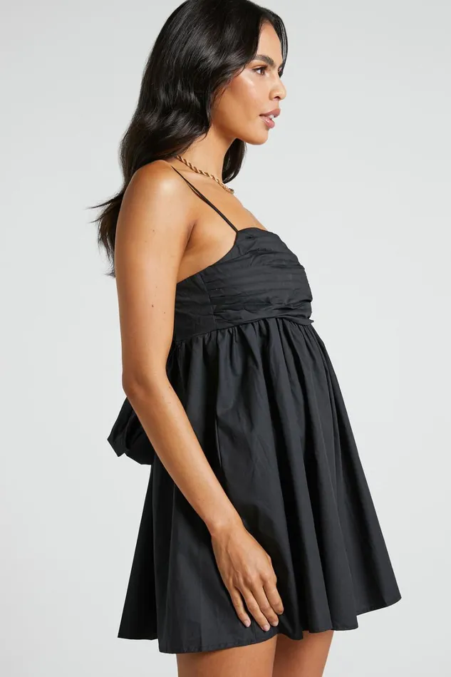 Clover Mini Dress 8211 Back Bow Babydoll Dress In Black Women Showpo Dresses