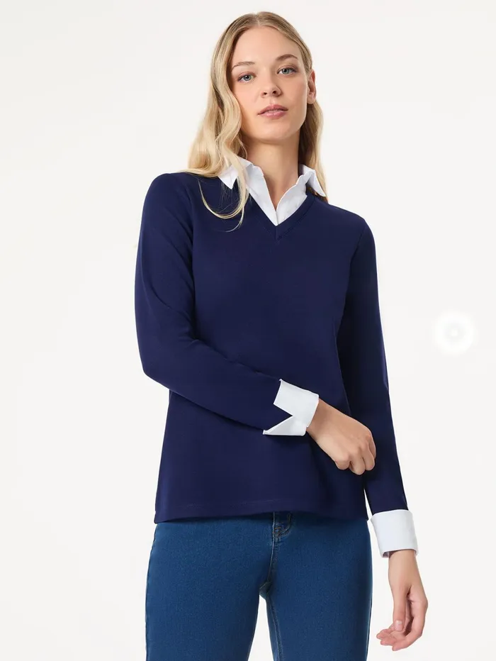 Collared Twofer LayeredLook Top Women Jones New York Tops and Blouses