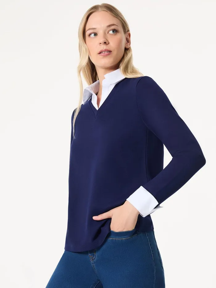 Collared Twofer LayeredLook Top Women Jones New York Tops and Blouses Collared Twofer LayeredLook Top Women Jones New York Tops and Blouses