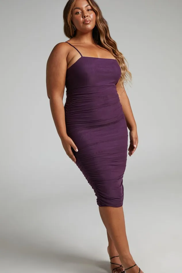 Coming For You Midi Dress 8211 Mesh Dress In Dark Purple Women Showpo Curve Clothes