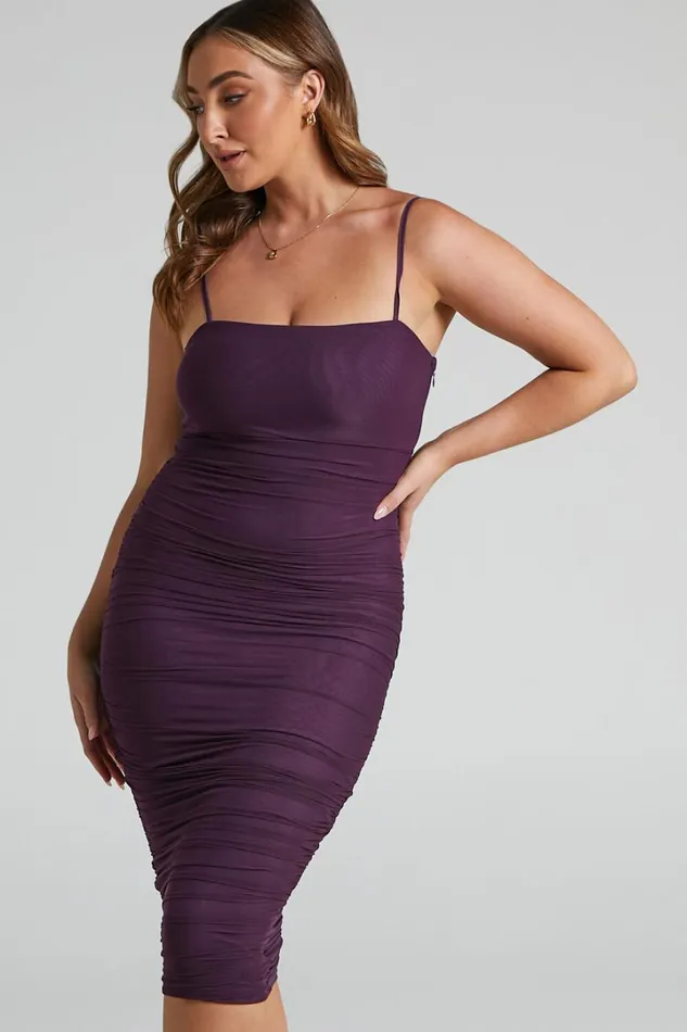 Coming For You Midi Dress 8211 Mesh Dress In Dark Purple Women Showpo Curve Clothes