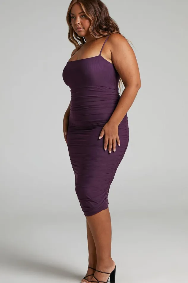 Coming For You Midi Dress 8211 Mesh Dress In Dark Purple Women Showpo Curve Clothes