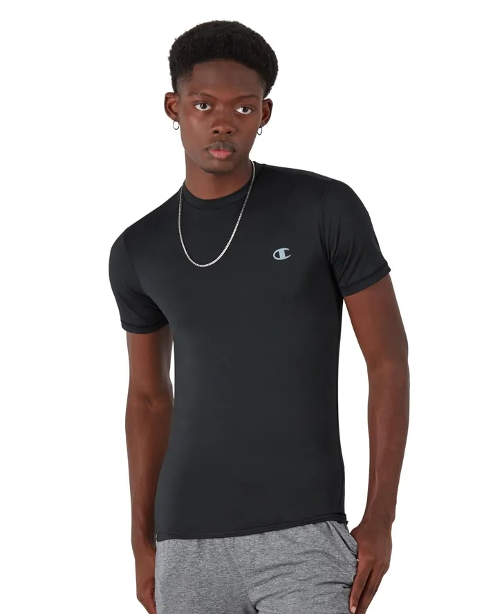 Compression TShirt Moisture Wicking Anti Odor C Logo Black Men Champion TShirts and Tops