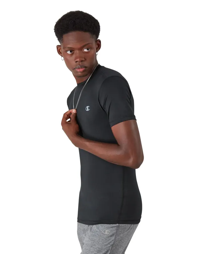 Compression TShirt Moisture Wicking Anti Odor C Logo Black Men Champion TShirts and Tops