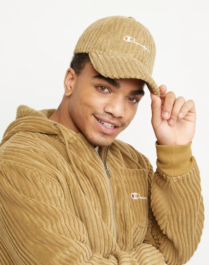 Corduroy Dad Hat Script Whole Wheat Khaki MenWomen Champion Hats