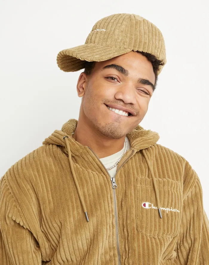 Corduroy Dad Hat Script Whole Wheat Khaki MenWomen Champion Hats