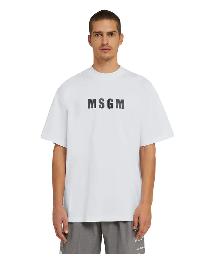 Cotton Crew Neck Cotton TShirt With Logo Men MSGM Tshirts