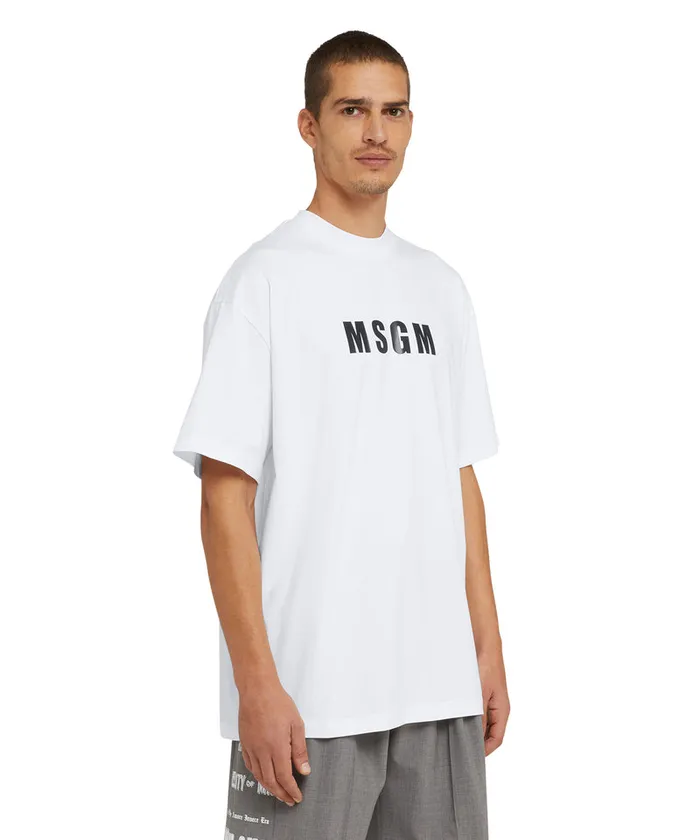 Cotton Crew Neck Cotton TShirt With Logo Men MSGM Tshirts