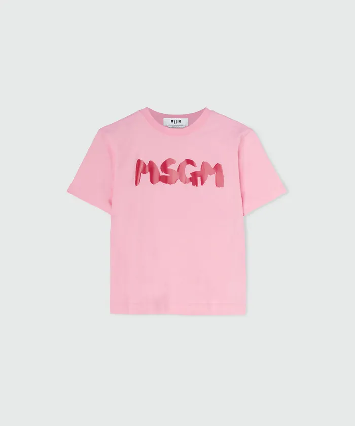 Cotton Crewneck TShirt With New Brushed Logo Women MSGM Tshirts