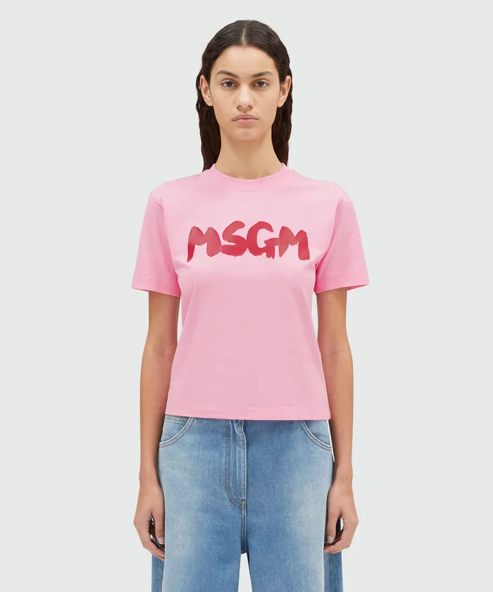 Cotton Crewneck TShirt With New Brushed Logo Women MSGM Tshirts