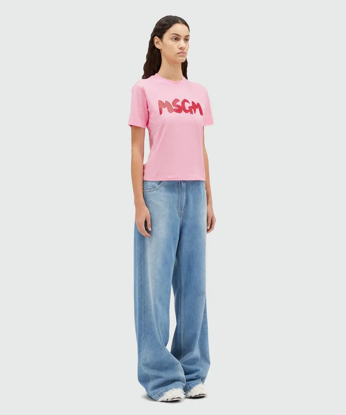 Cotton Crewneck TShirt With New Brushed Logo Women MSGM Tshirts