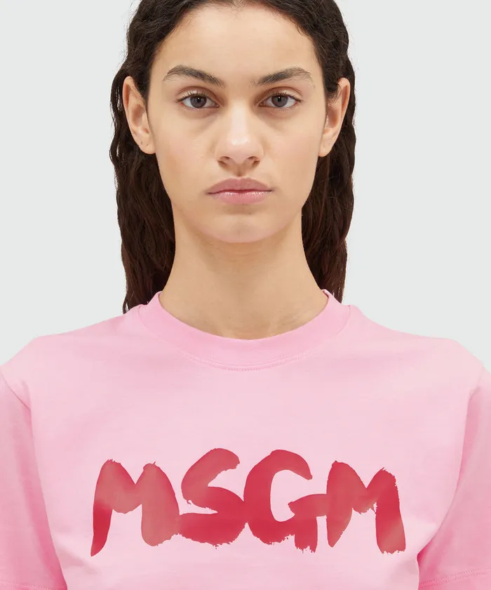 Cotton Crewneck TShirt With New Brushed Logo Women MSGM Tshirts