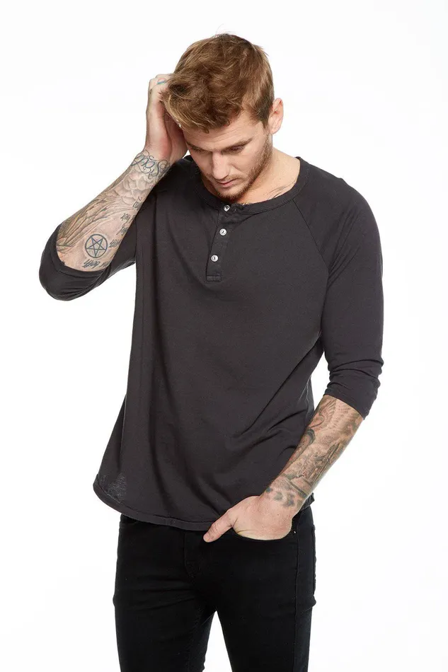 COTTON RAGLAN HENLEY Mens Tops Chaser Brand