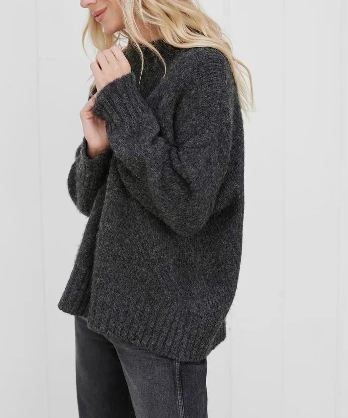Crewnecks and Pullovers Women Jenni Kayne Alpaca Cocoon Crewneck Charcoal Charcoal