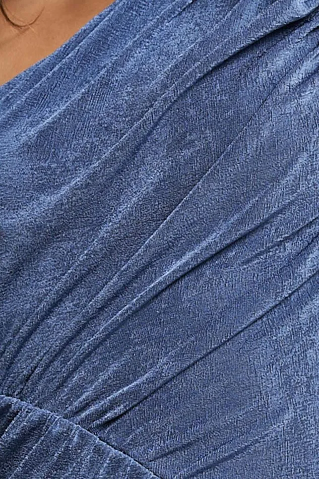 Cristle Midi Dress 8211 One Shoulder Side Cut Out Thigh Split Dress In Steel Blue Women Showpo Curve Clothes
