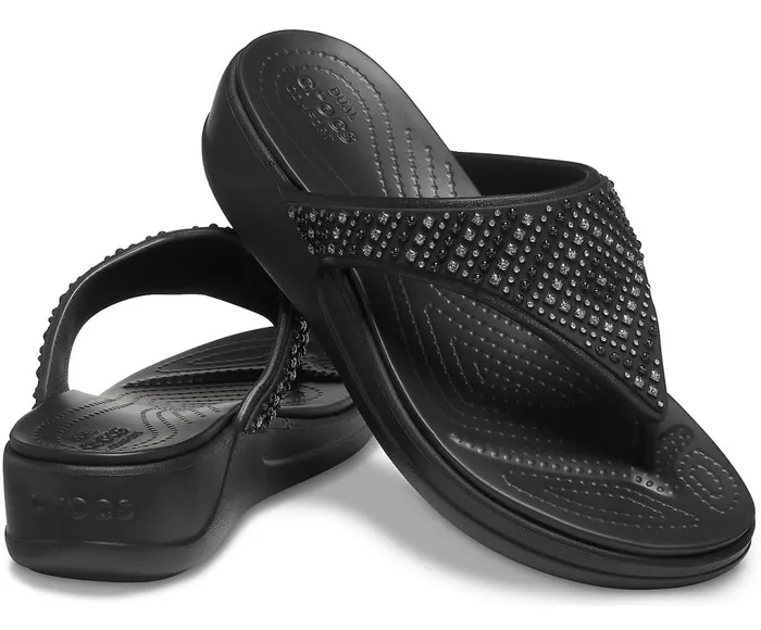 Crocs Crocs Monterey Shimmer Wedge Flip Black Womens Sandals