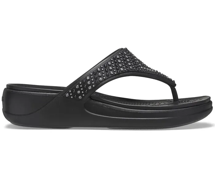 Crocs Crocs Monterey Shimmer Wedge Flip Black Womens Sandals