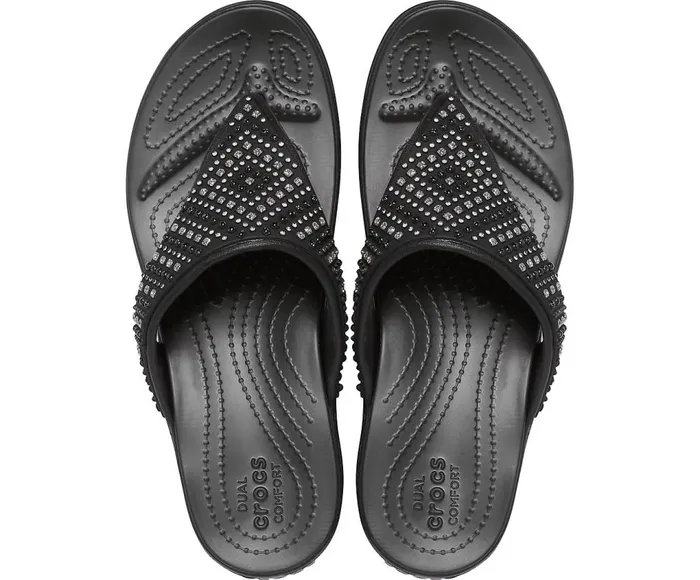 Crocs Crocs Monterey Shimmer Wedge Flip Black Womens Sandals