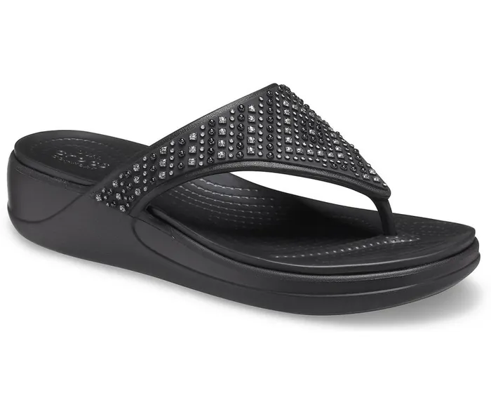 Crocs Crocs Monterey Shimmer Wedge Flip Black Womens Sandals