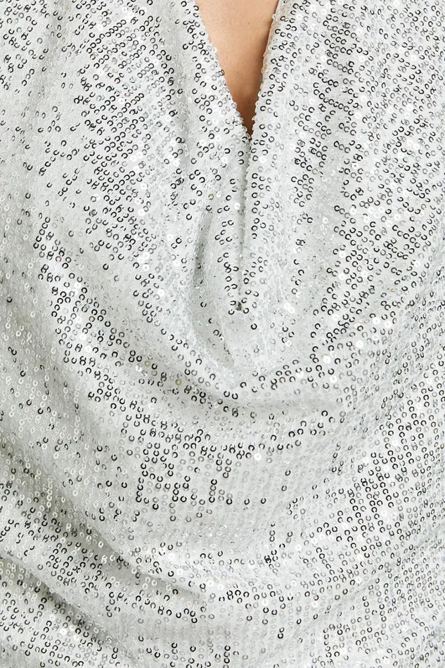 Cynthina Mini Dress 8211 Sequin Cowl Halter Neck Wrap Dress In Silver Women Showpo Dresses
