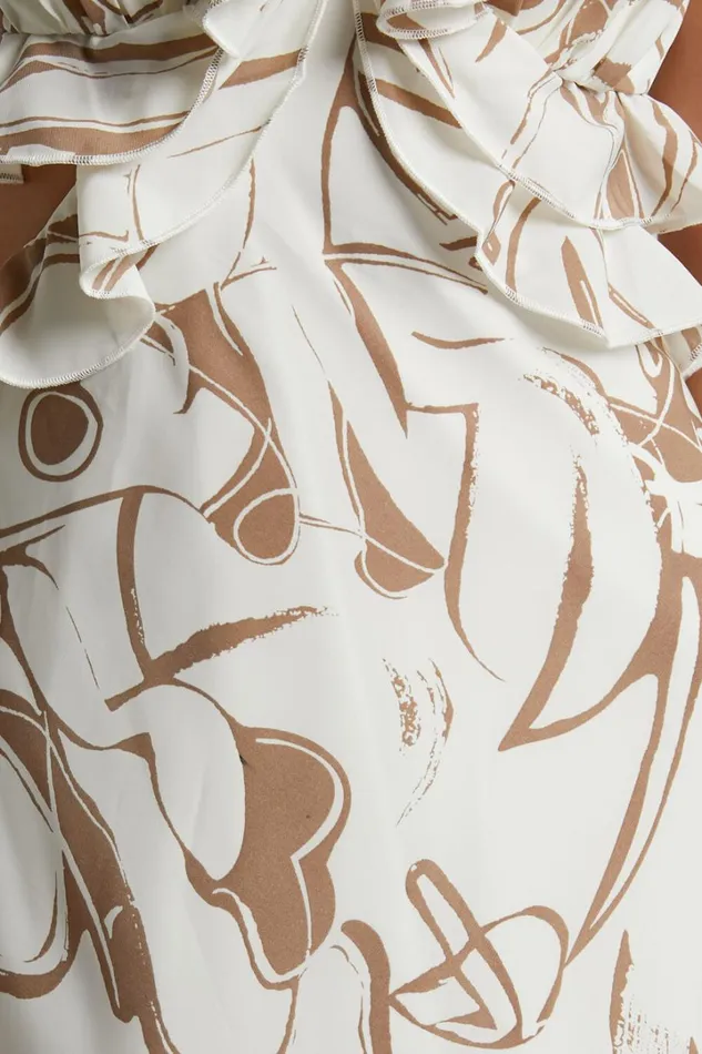Dahlia Midi Dress 8211 Ruffle Details Slip Dress In Beige Swirl Women Showpo Dresses