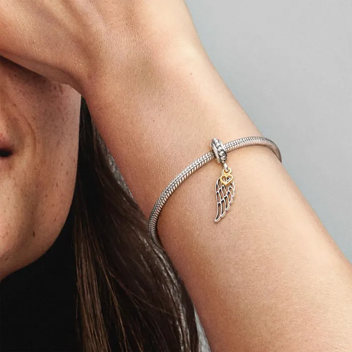 Dangle Charms Women Pandora Angel Wing and Heart Dangle Charm