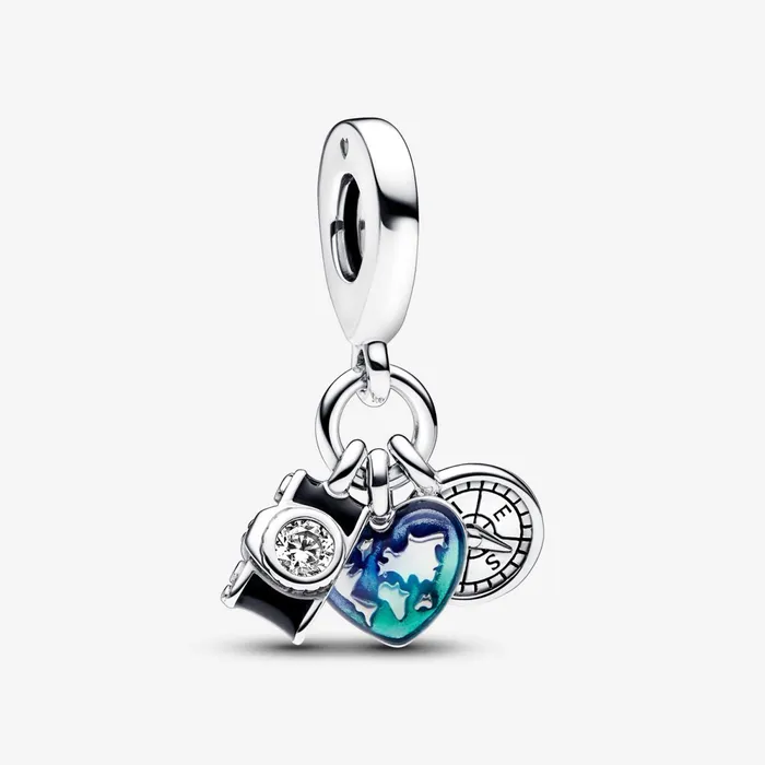 Dangle Charms Women Pandora Camera Heart and Compass Triple Dangle Charm