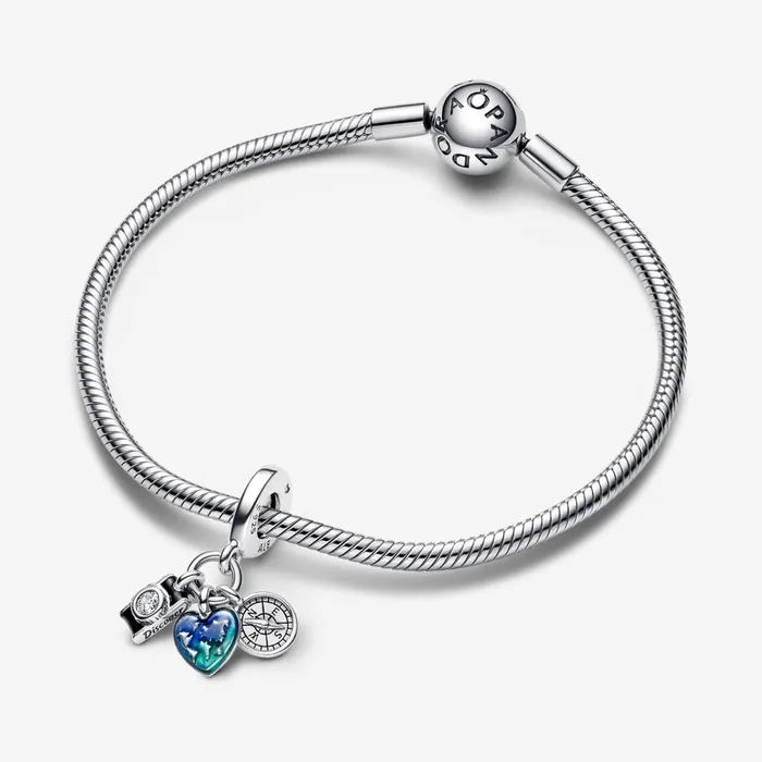Dangle Charms Women Pandora Camera Heart and Compass Triple Dangle Charm