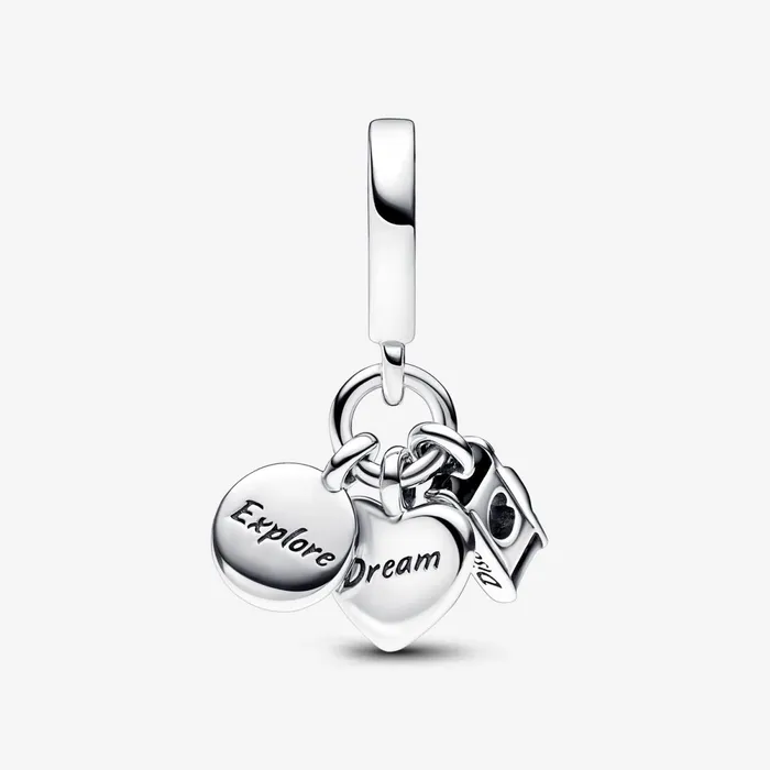 Dangle Charms Women Pandora Camera Heart and Compass Triple Dangle Charm