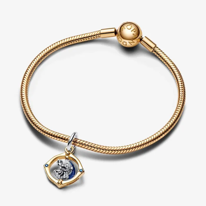 Dangle Charms Women Pandora Disney Mickey Mouse and Minnie Mouse Twotone Spinning Moon Dangle Charm