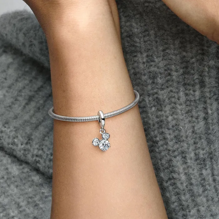 Dangle Charms Women Pandora Disney Mickey Mouse Sparkling Head Silhouette Dangle Charm