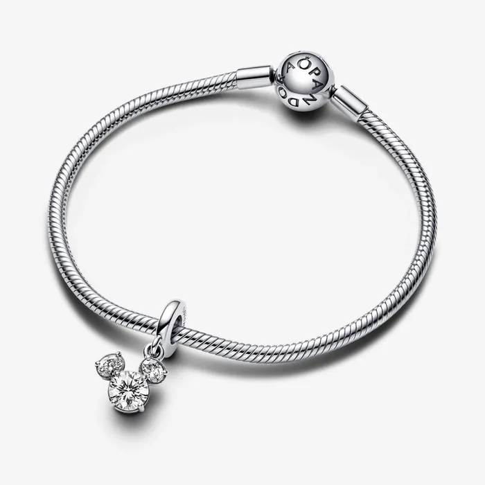 Dangle Charms Women Pandora Disney Mickey Mouse Sparkling Head Silhouette Dangle Charm